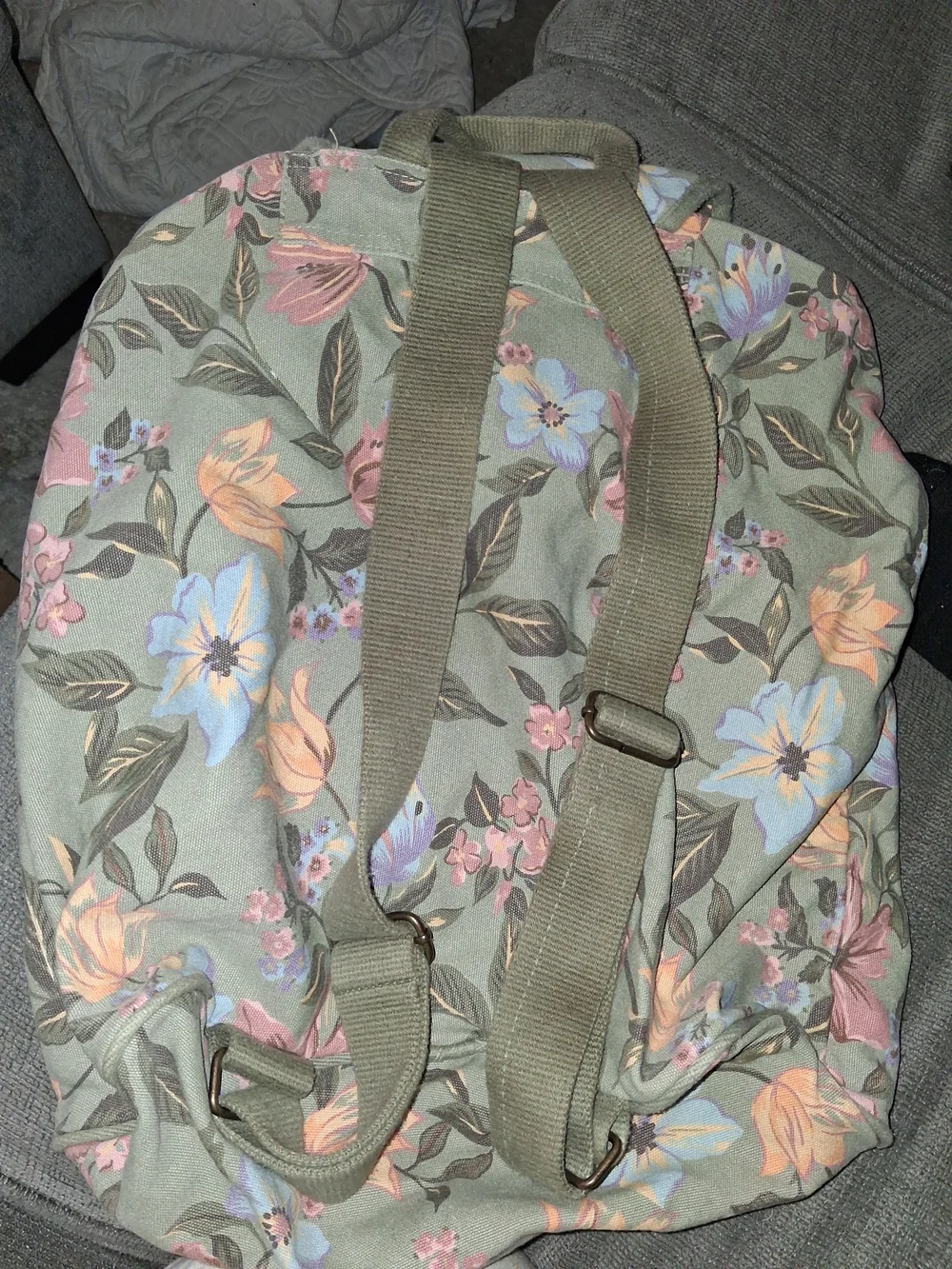 Floral Canvas Backpack in Sage Green - Lightweight Women's Bag